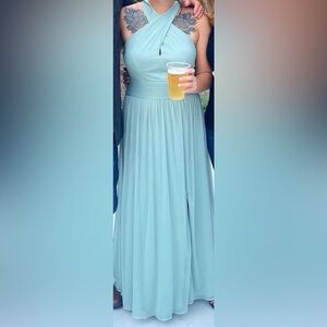 David’s Bridal Sage Green Cross-Back Bridesmaid Dress